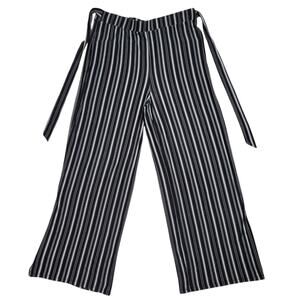 Bobbie Brooks Ladies Large Black White Striped Wide Leg Pants Drawstring Waist